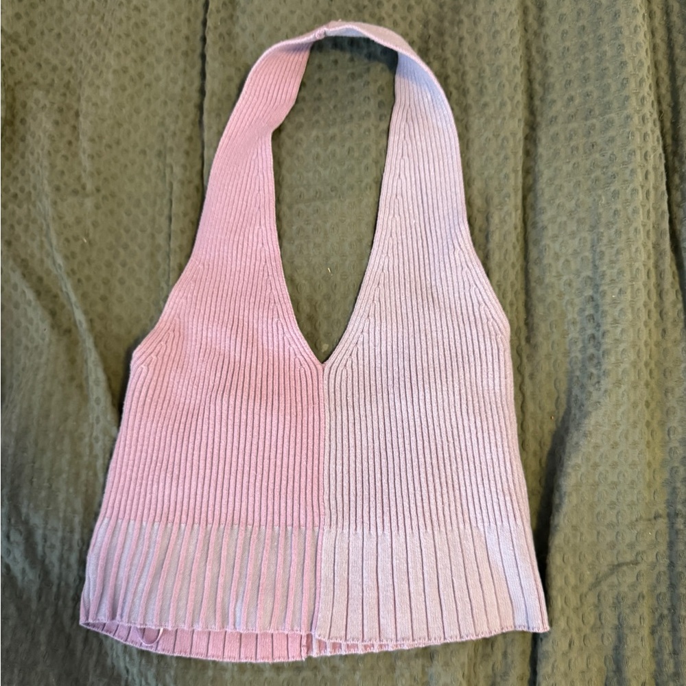 LA Hearts Two-Toned Pink Ribbed Halter Top